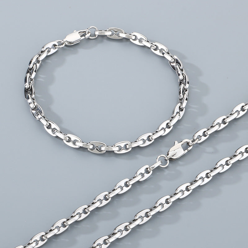 Glossy Titanium Steel Necklace and Bracelet Set for Men