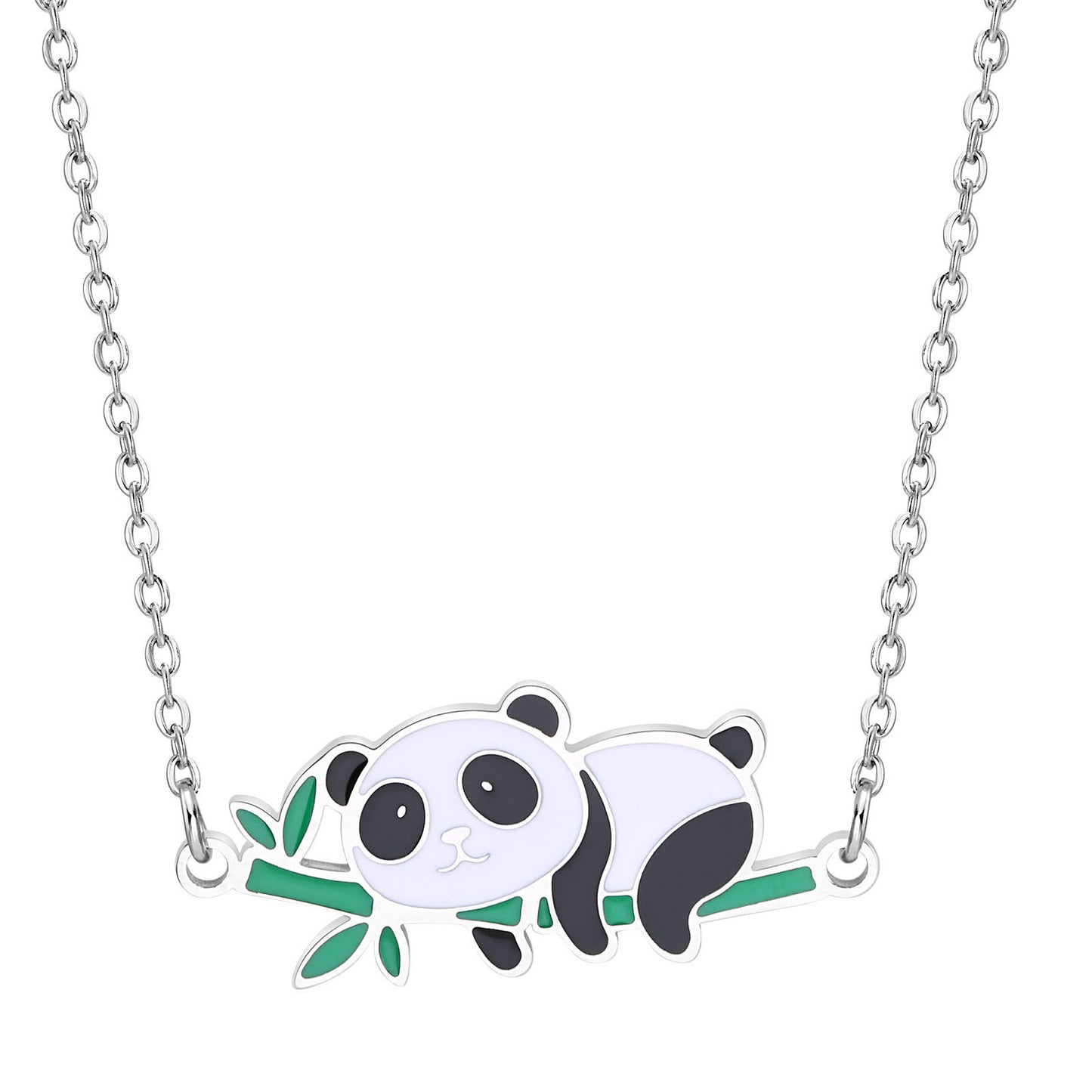 Stainless Steel All-Light Flat Cross Chain Panda Bamboo Necklace