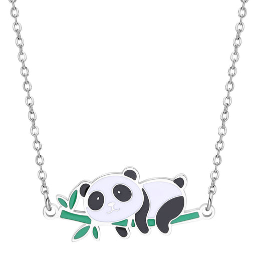 Stainless Steel All-Light Flat Cross Chain Panda Bamboo Necklace