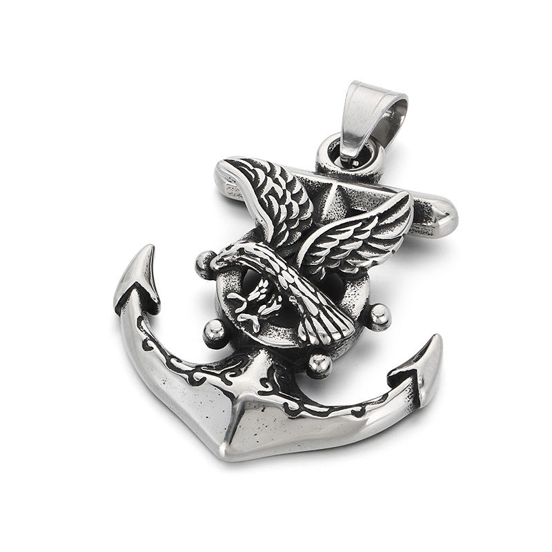 Dark Retro Nautical Rudder Pendant, Punk Retro Cross Skull Head Anchor Titanium Steel Necklace