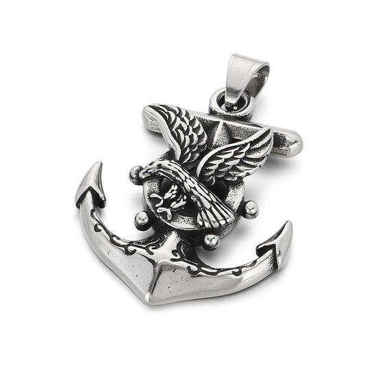 Dark Retro Nautical Rudder Pendant, Punk Retro Cross Skull Head Anchor Titanium Steel Necklace
