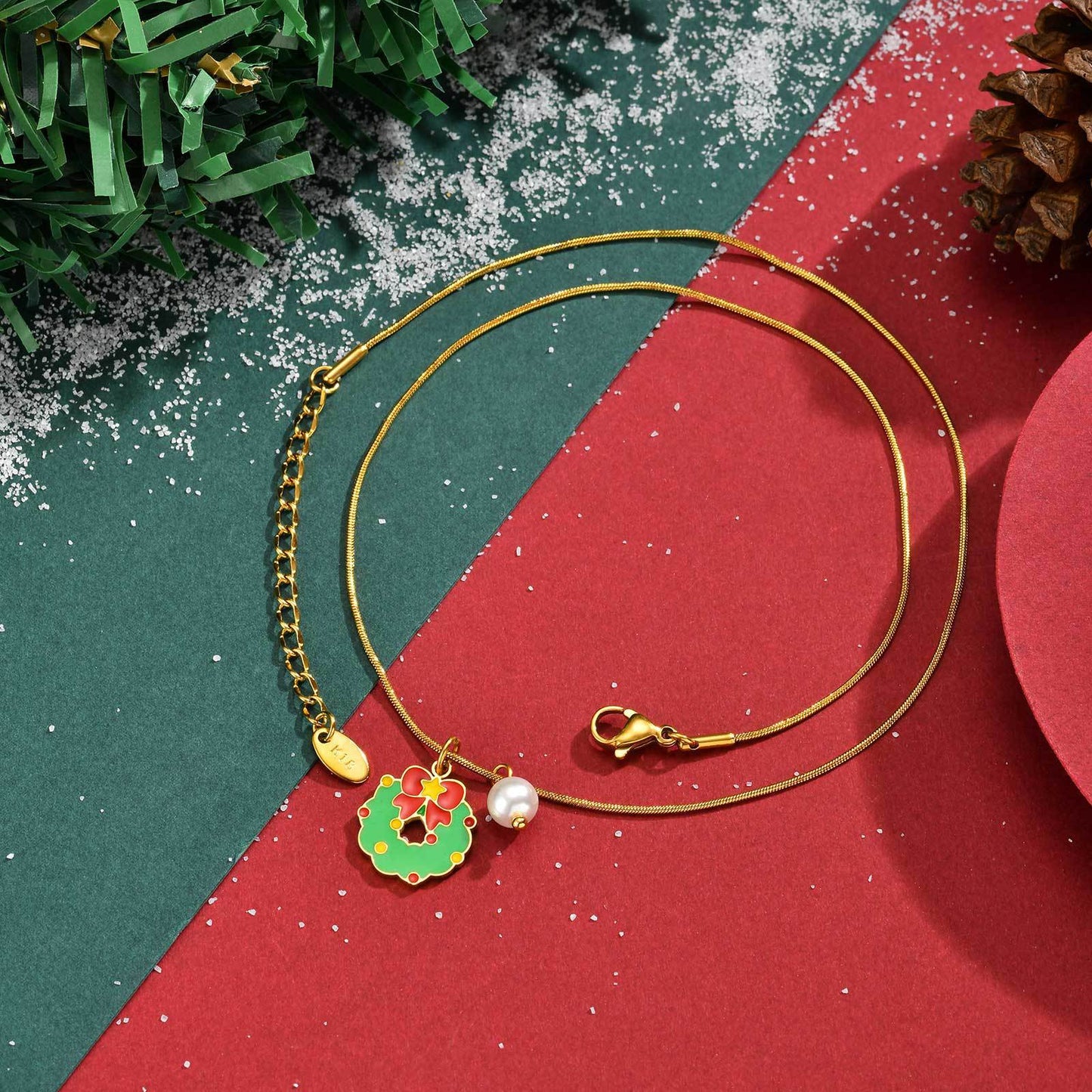 Stainless Steel Christmas Bells Santa Holiday Collection Girl Ornaments Pearl Necklace