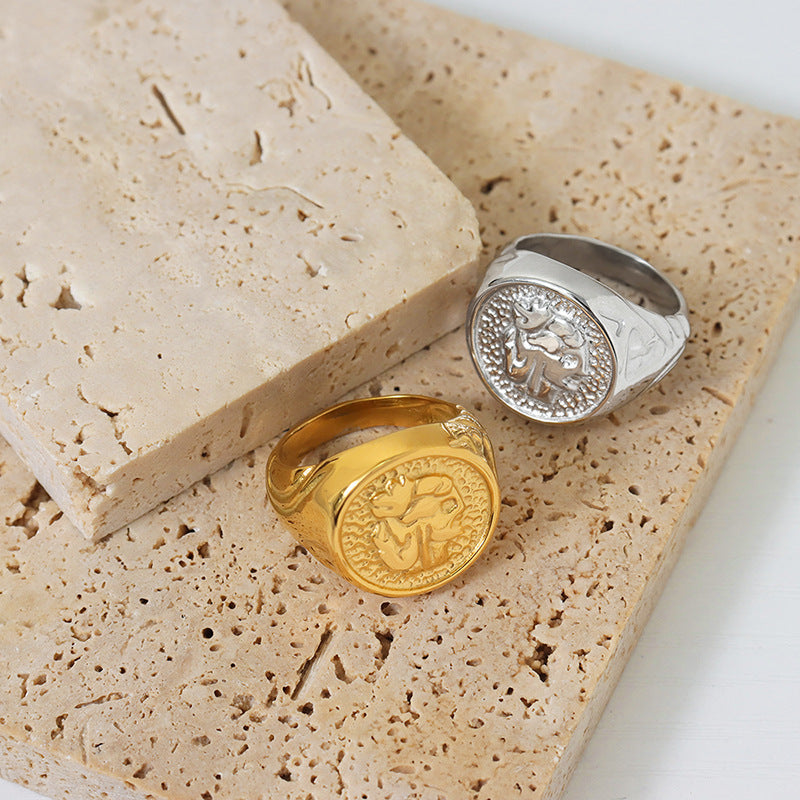 Cold Breeze Geometric Embossed Titanium Steel Ring