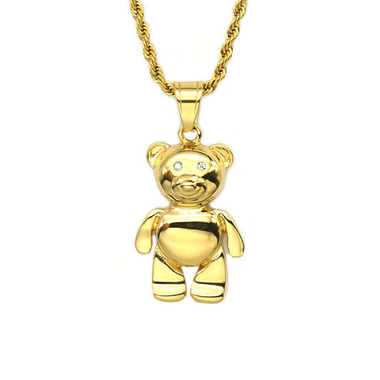 Steel Necklace - Statement Everyday Genie Bear Pendant