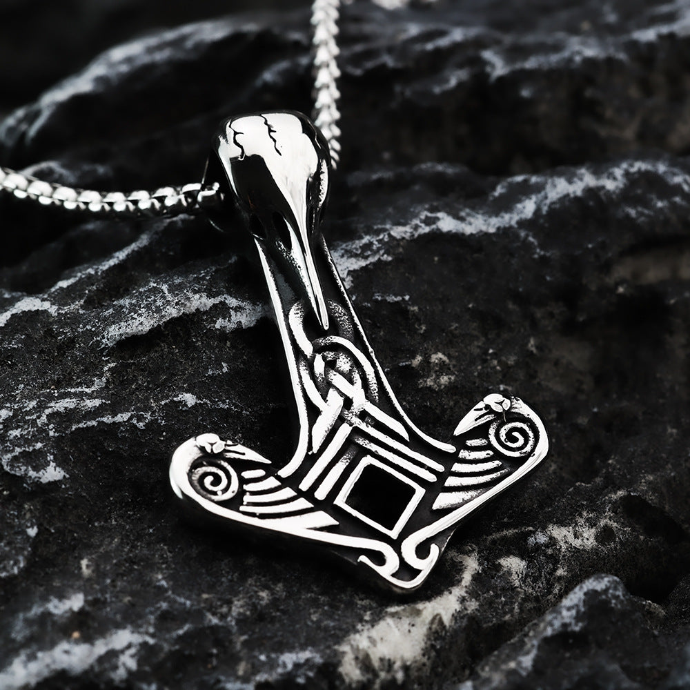 Nordic Retro Stainless Steel Viking Crow Anchor Pendant for Men