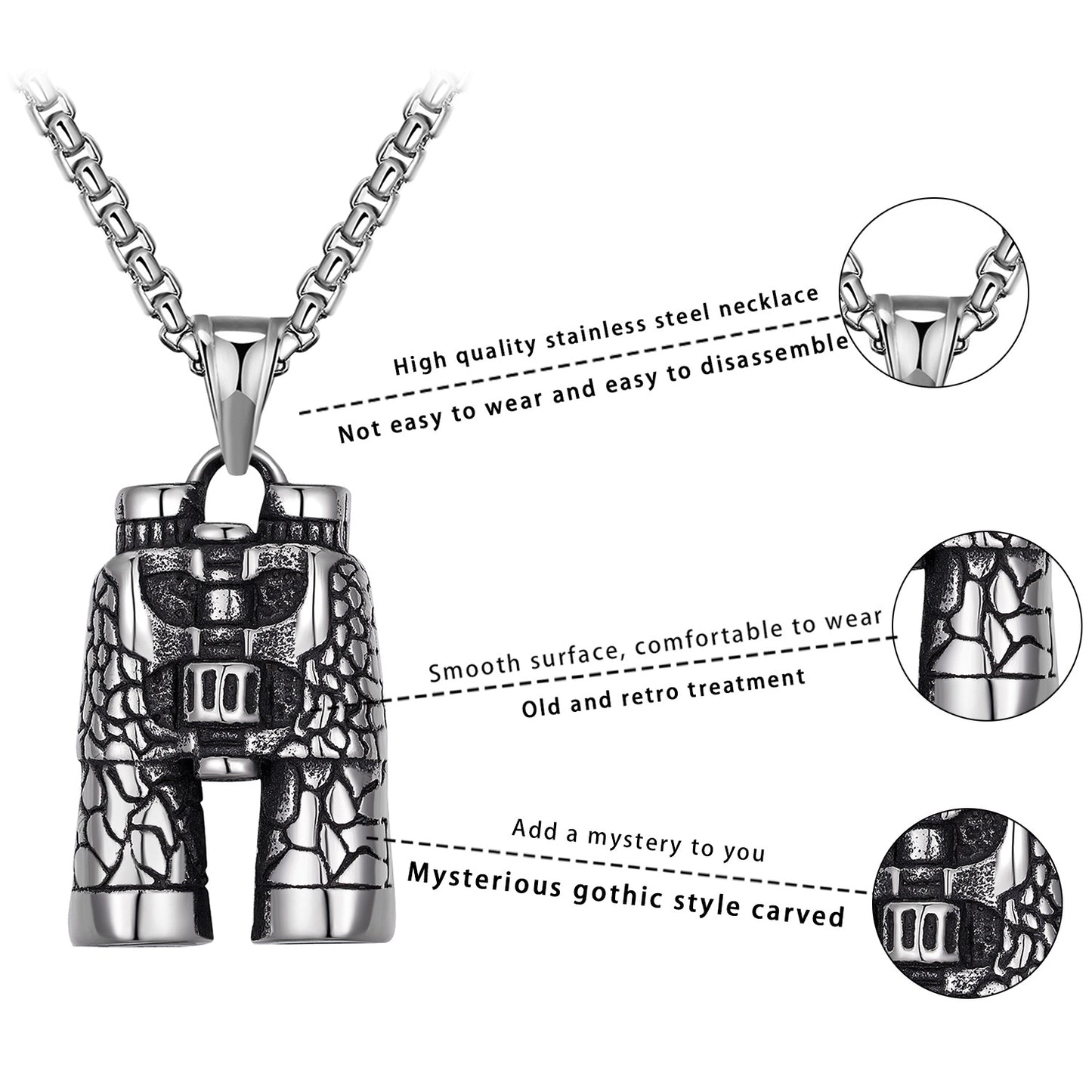 Steel Necklace - Vintage European Street Style Telescope Pendant for Men and Women