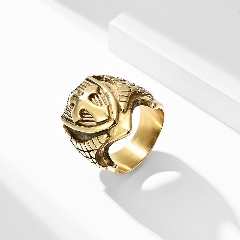 European And American Style Cross Shield Men's Titanium Ring