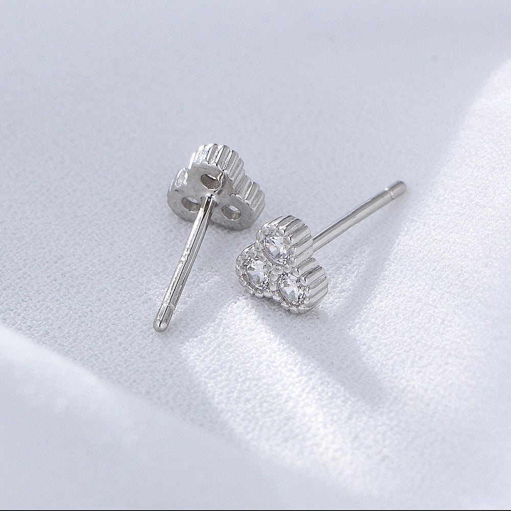 S925 Sterling Silver And Small Micro-Inlaid Zircon Stud Earrings Femininity Geometric Earrings High-End