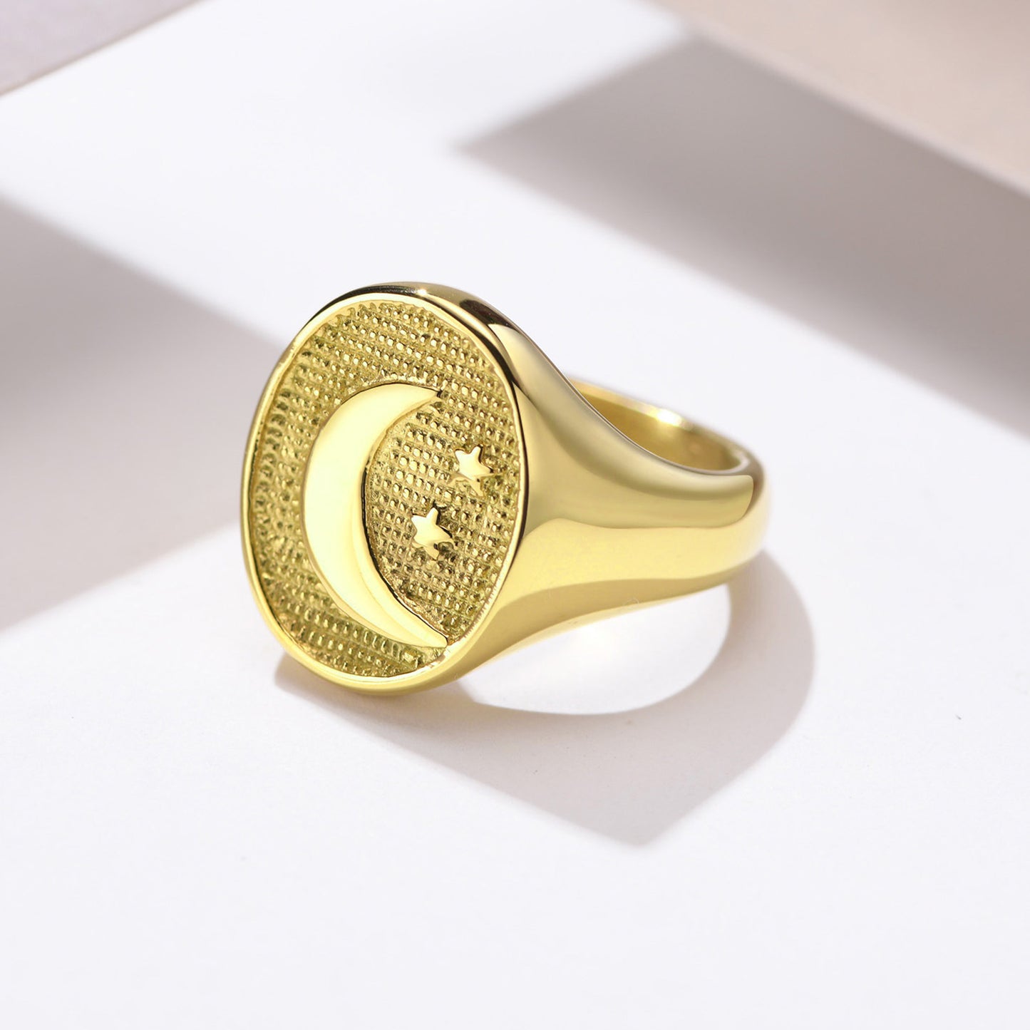 Stainless Steel Star Moon Casting Ring Gold for Ladies