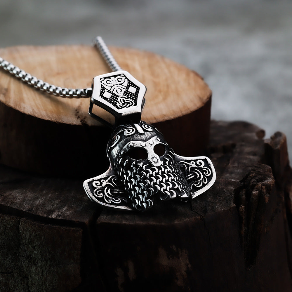 Nordic Viking Warrior Helmet Titanium Steel Pendant Necklace