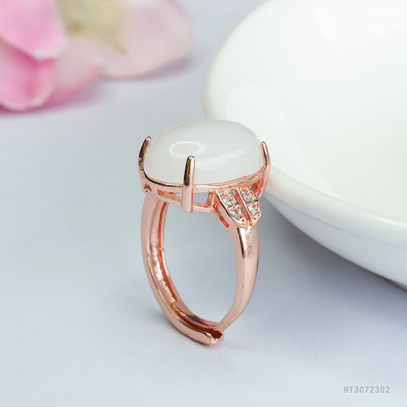 White Hetian Jade Cabochon Ring