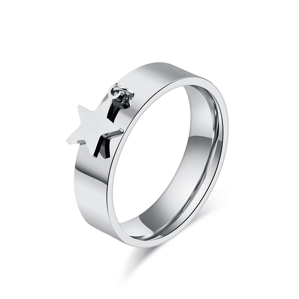 Cross-Border Neutral Wind Star Moon Butterfly Cross Titanium Steel Ring for Men and Children