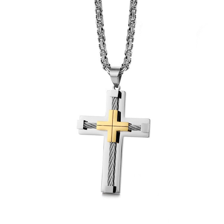 1. Planderful Stainless Steel Cross Necklace For Men With High Polish Pendant And Cuban Chain Hip Hop Style