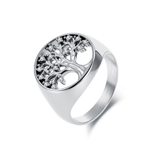 Planderful Tree Of Life Zircon Ring For Women Steel
