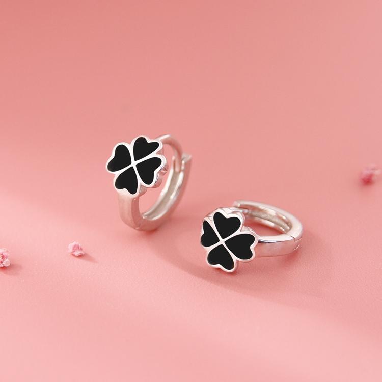 Planderful Sterling Silver Black Four Leaf Clover Earrings For Women Versatile High End Everyday Genie Jewelry