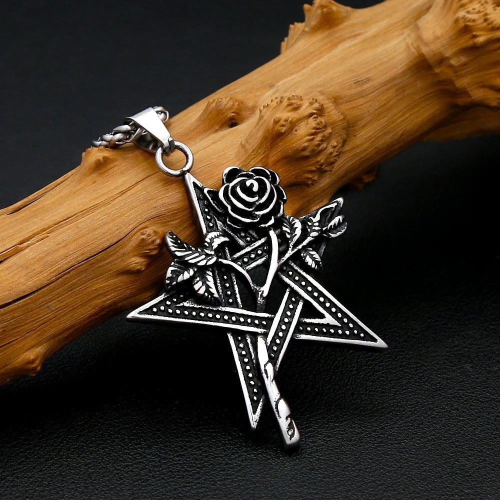 Vintage Rose Stainless Steel Men's Pendant Necklace