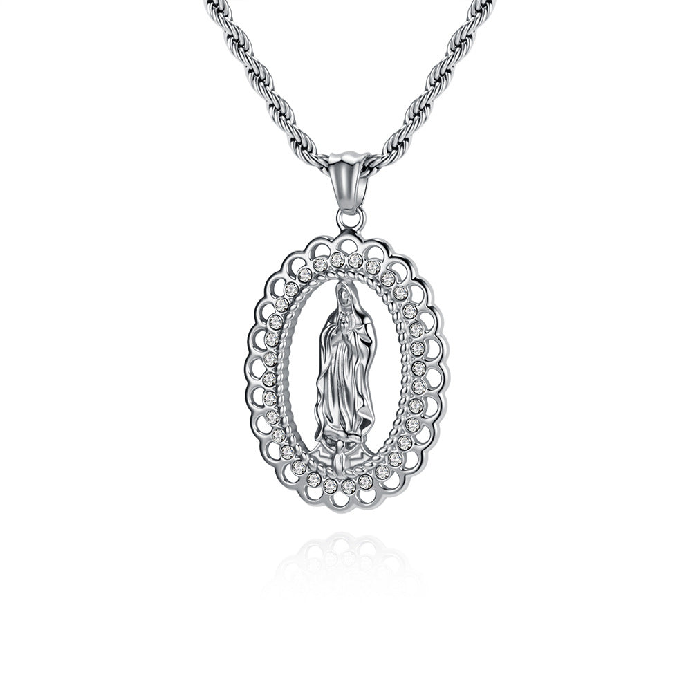 Stainless Steel Zircon Gold-Plated Virgin Mary Necklace