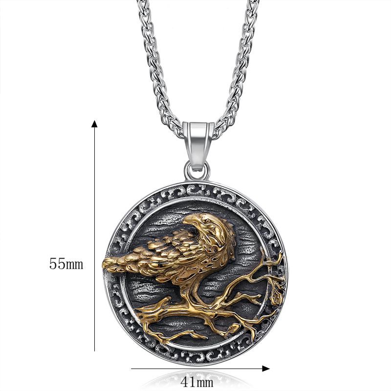 Planderful Viking Odin Crow Pendant For Men Domineering Stainless Steel Necklace Bold Statement Accessory