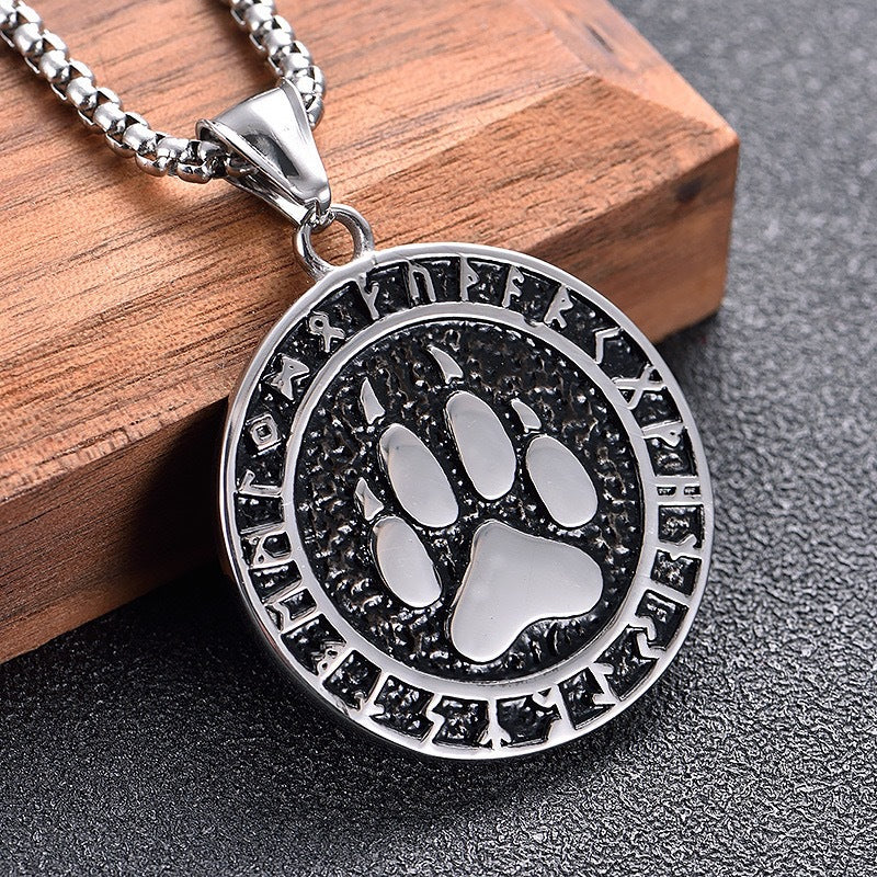 Planderful Bear Pendant Necklace Unisex Nordic Mythology Titanium Steel Bear Paw Motif Rugged Protection