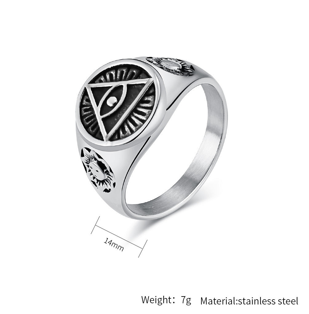 Planderful Titanium Steel Devil Eye Triangle Ring For Men Punk Horus Eye Jewelry Durable