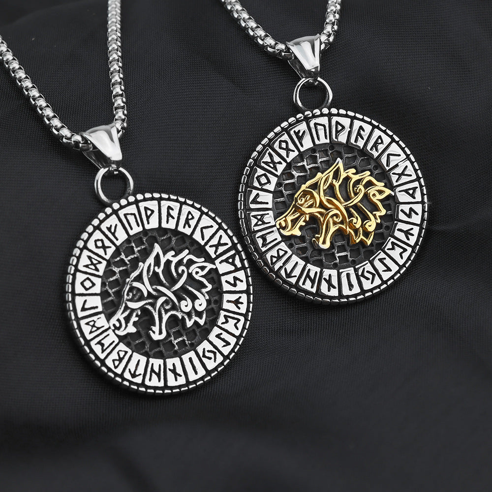 Planderful Authentic Norse Legacy Titanium Steel Viking Pendant Necklace For Men And Women With Celtic Wolf Head Design