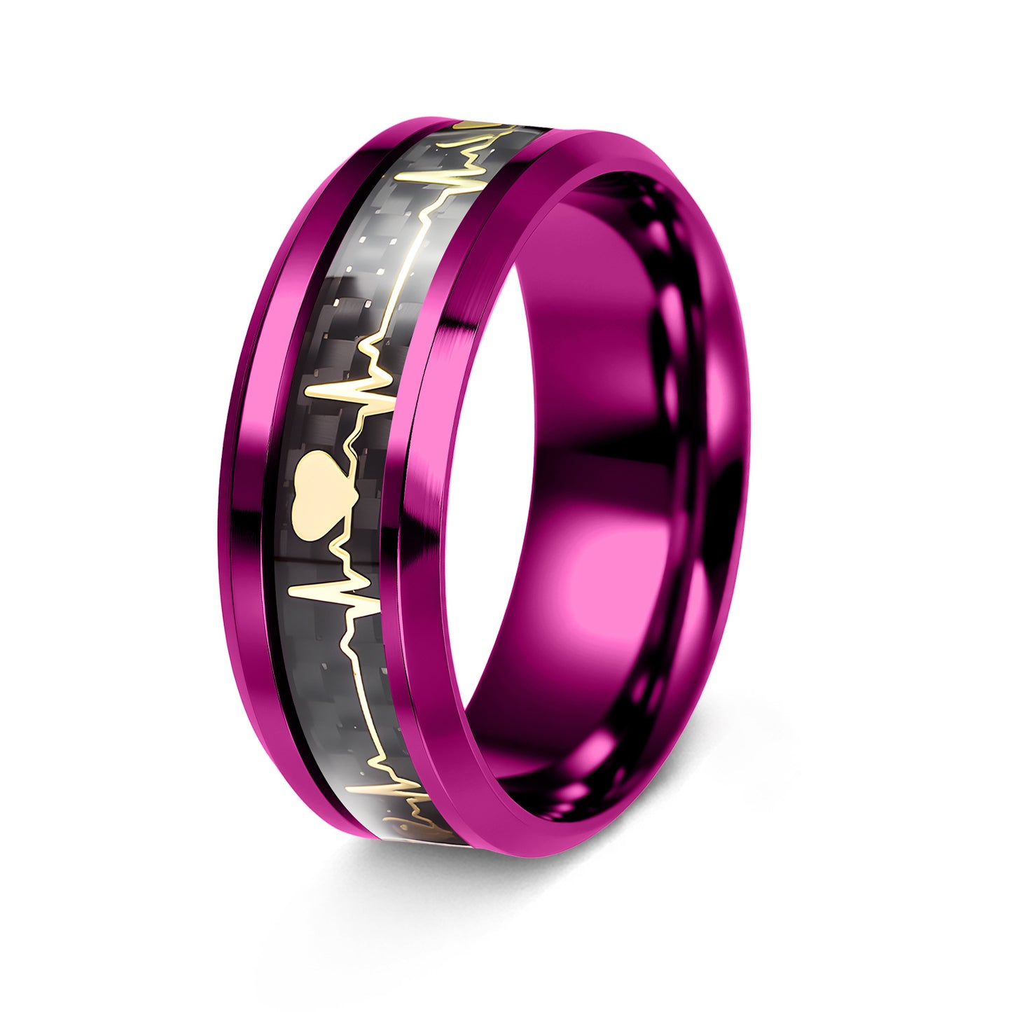 ECG Heartbeat 8mm Carbon Fiber Ring For Valentines Day Couples Unisex Titanium Steel By Planderful Everyday Genie