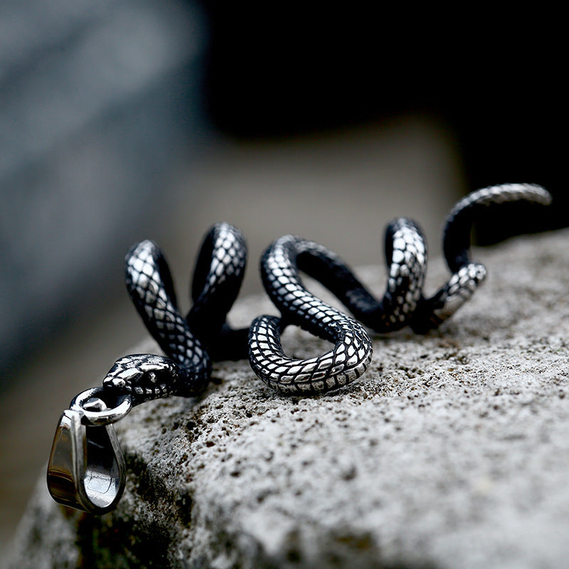 Retro Stainless Steel Snake Pendant for Men - Wholesale European and American Jewelry