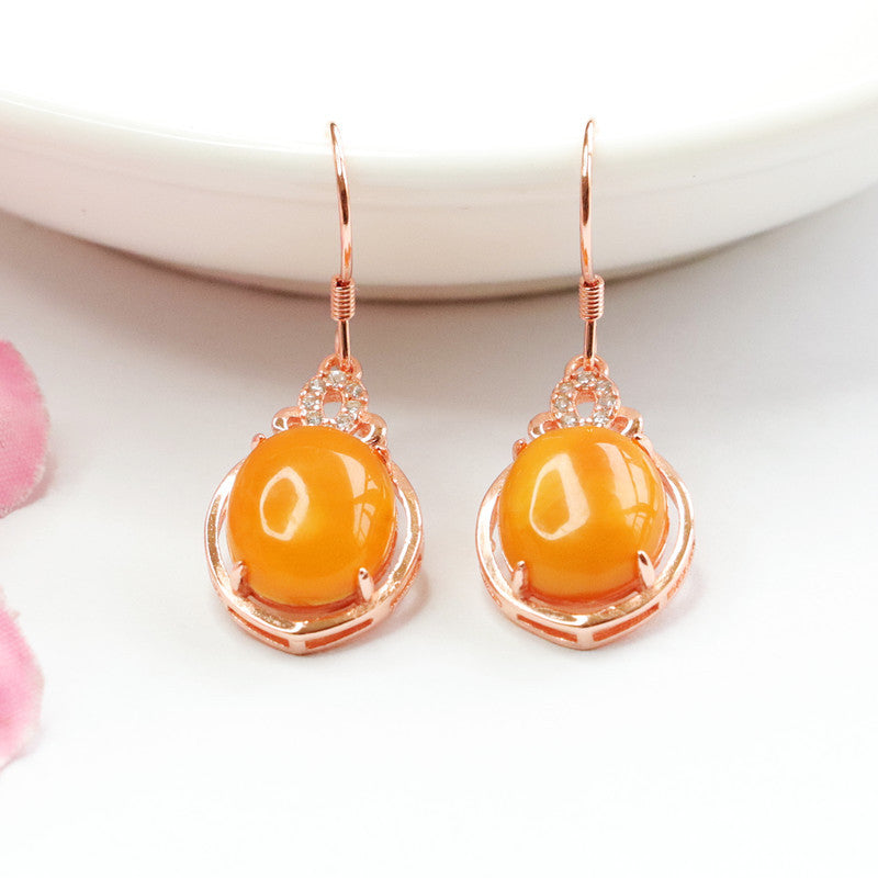 925 Sterling Silver Beeswax Amber Heart Earrings