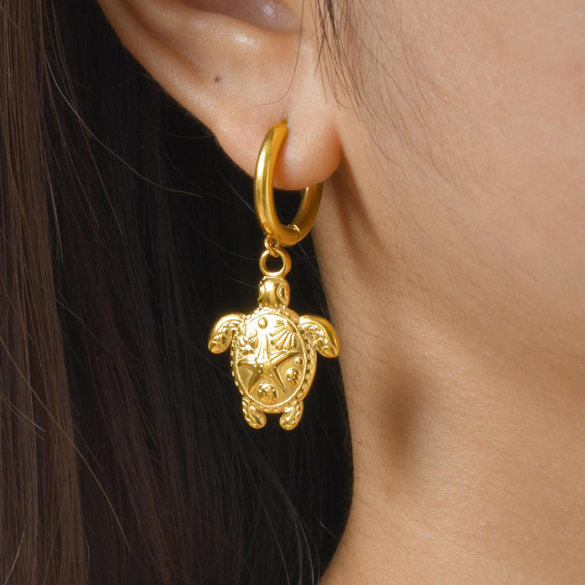 Gold-Tone Sea Turtle Huggie Hoop Earrings