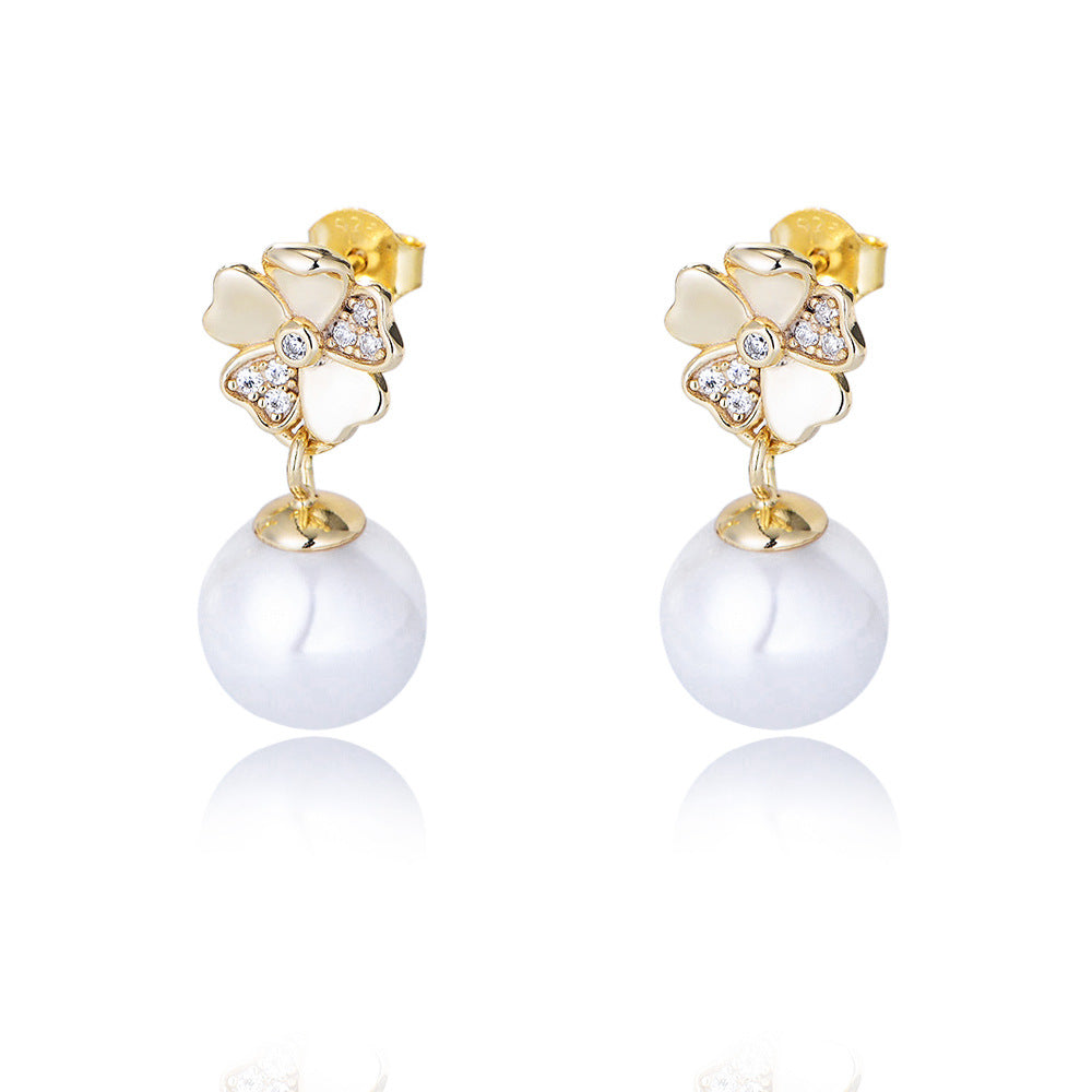 S925 Sterling Silver Flower Inlaid Zircon Earrings