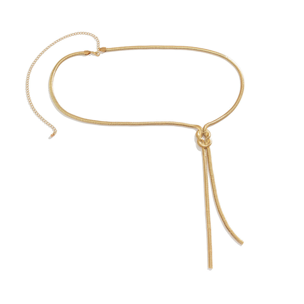 Knotted Tassel Belt with Metallic Style Snake Bone Chain Necklace