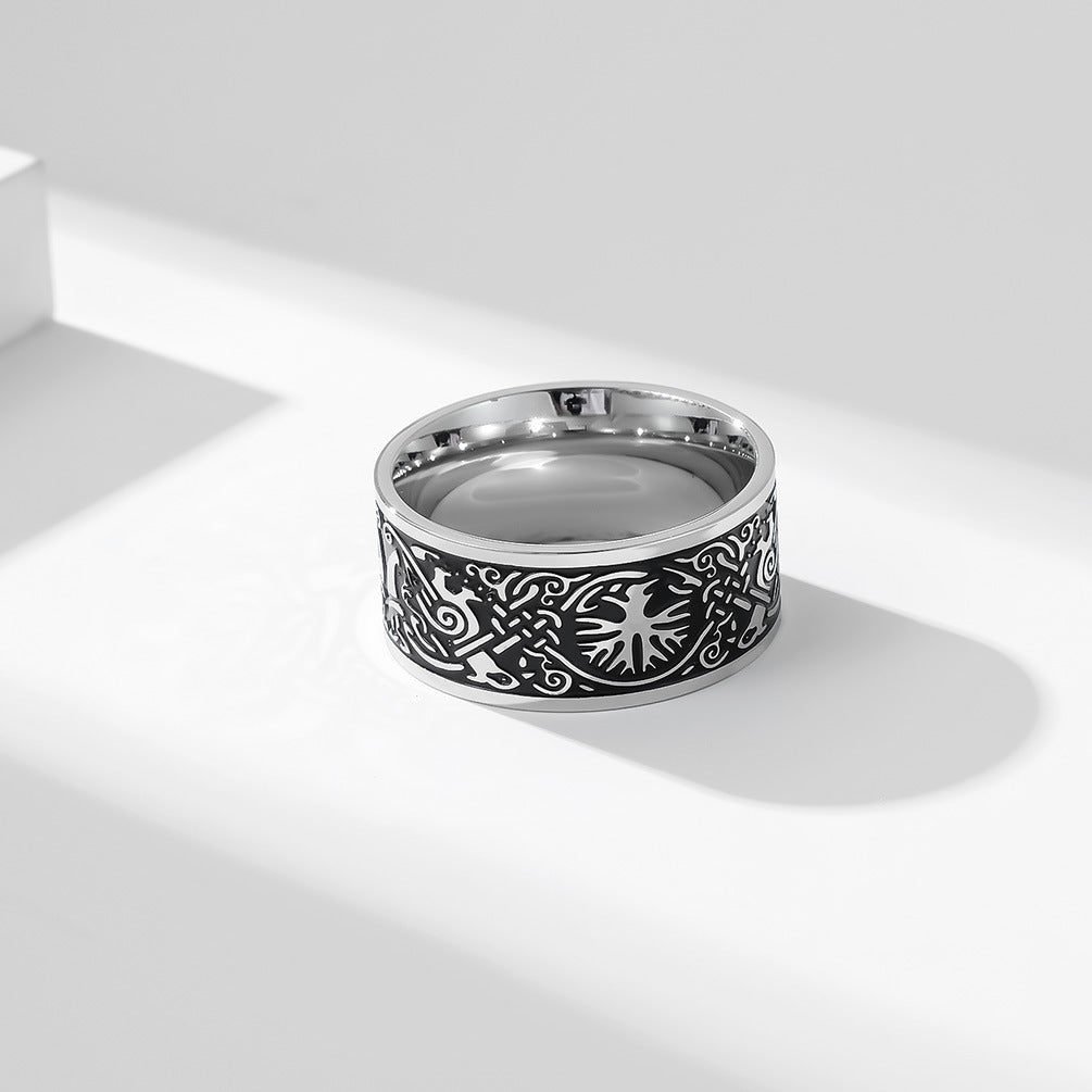 Planderful Titanium Steel Viking Ring Tree Of Life Odin Raven Celtic Knot Index Finger For Men