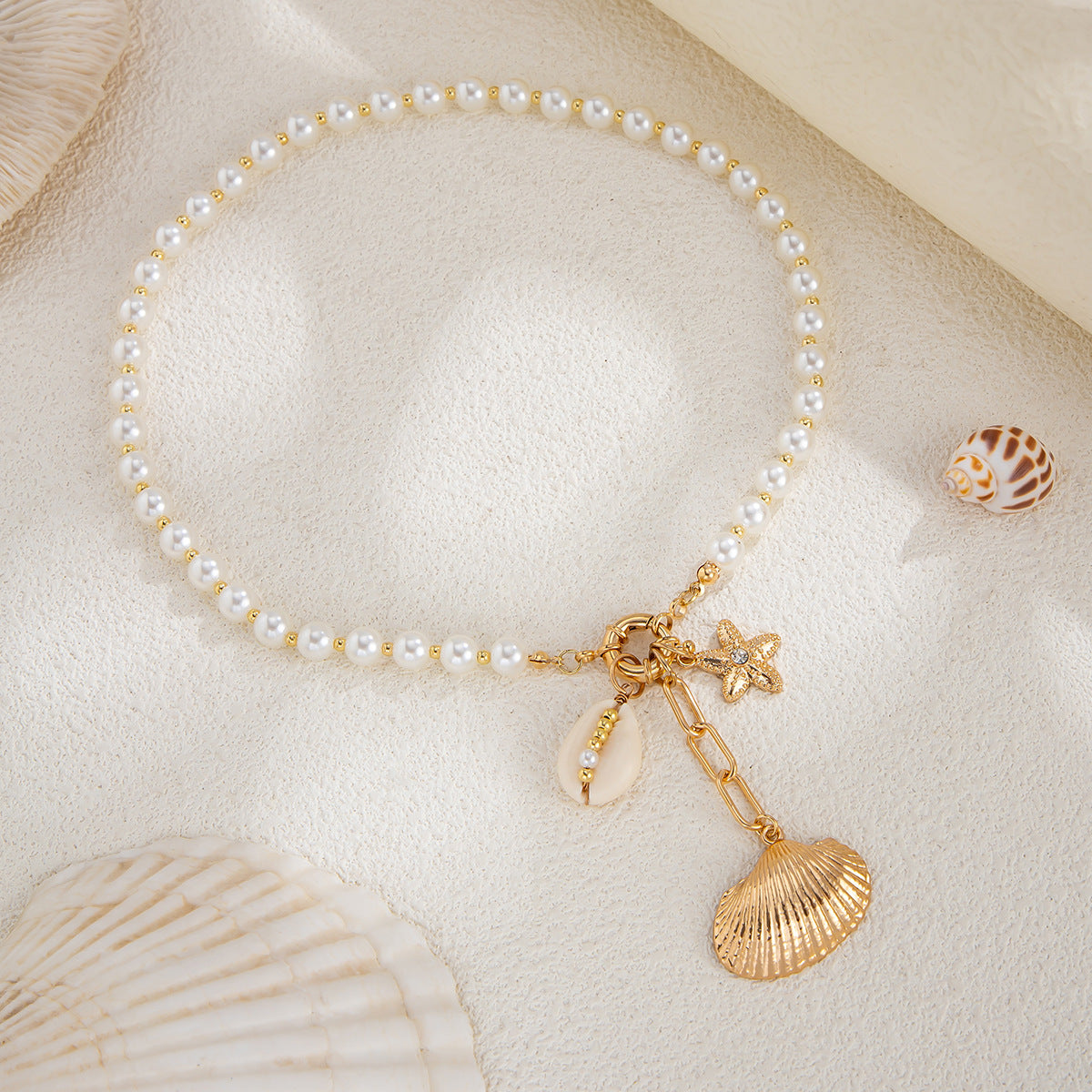 European and American ins marine wind heterosexual shell piece flower necklace female, holiday simple conch scallop pendant jewelry