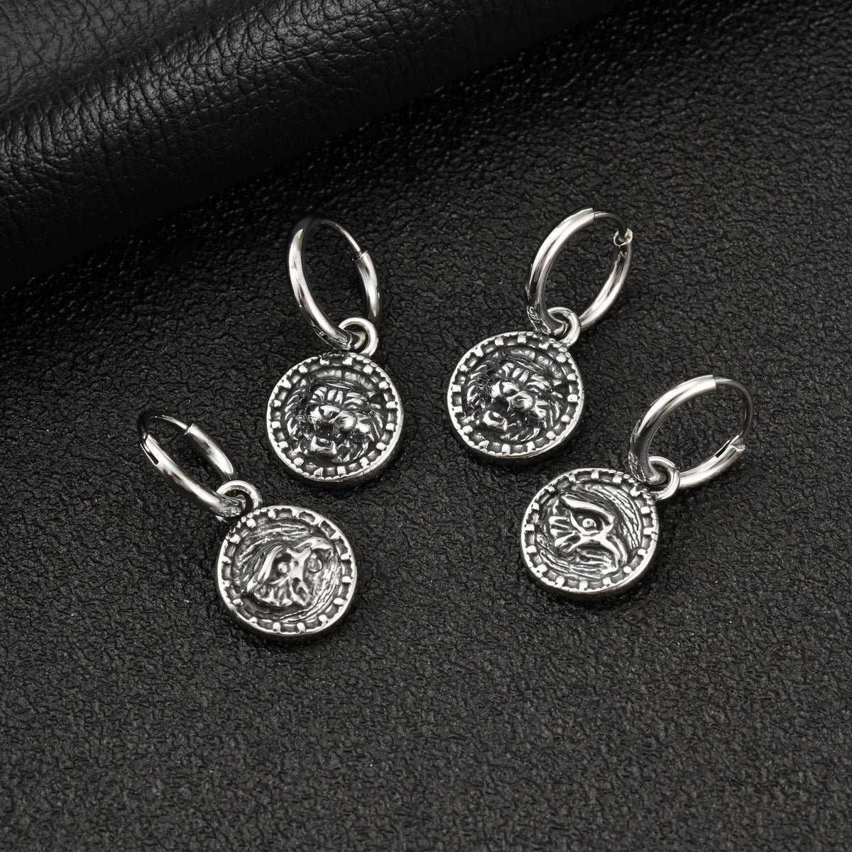 Antique Silver Medallion Hoop Earring — Single