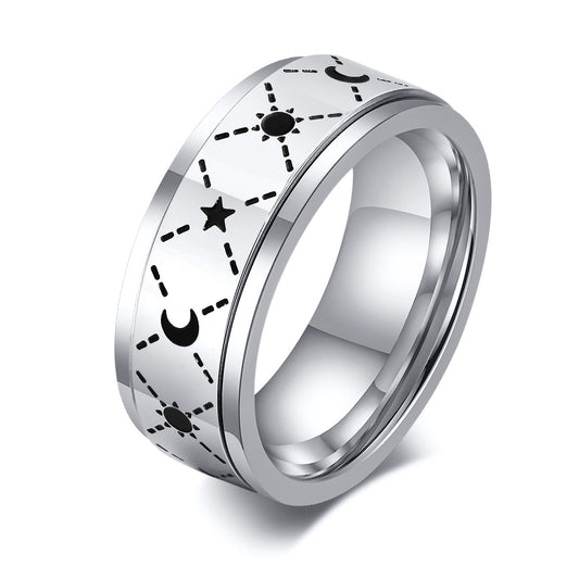 Stainless Steel Corroded Sun Moon Rotatable Ring for Men