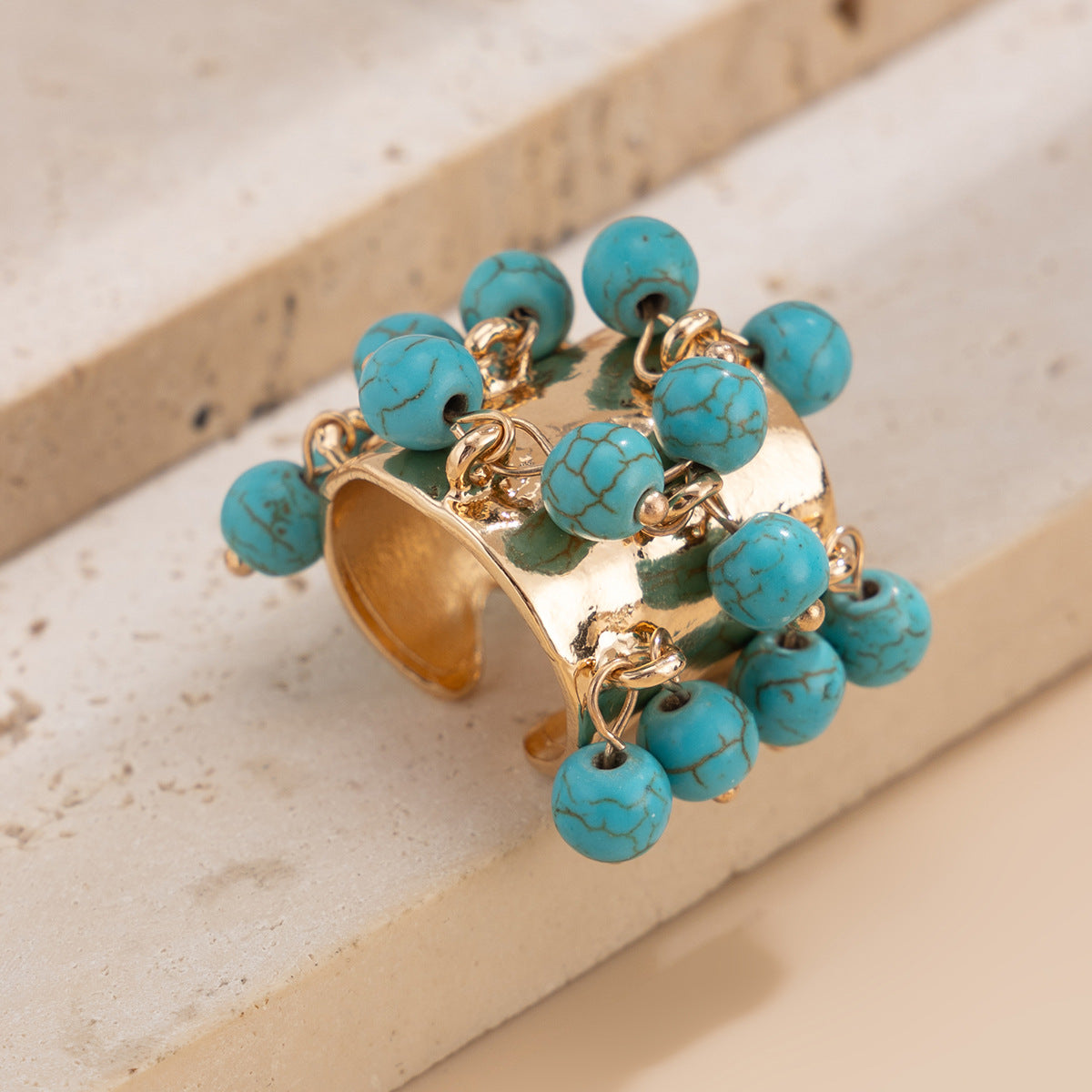 Planderful Boho Pearl Fringe Ring For Women Turquoise Accent Statement Jewelry Vienna Verve