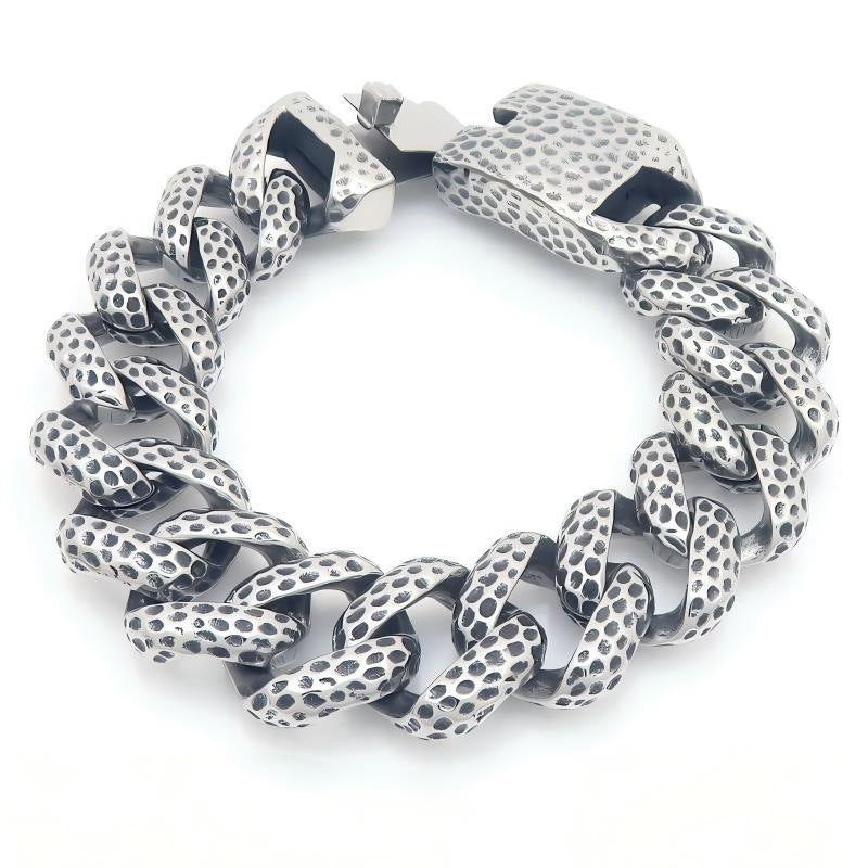 20mm Wide Hammer Pattern Cuban Chain Heavy Industry Street Texture Stainless Steel Men's Bracelet