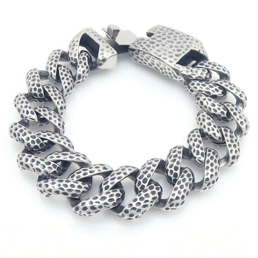 20mm Wide Hammer Pattern Cuban Chain Heavy Industry Street Texture Stainless Steel Men's Bracelet
