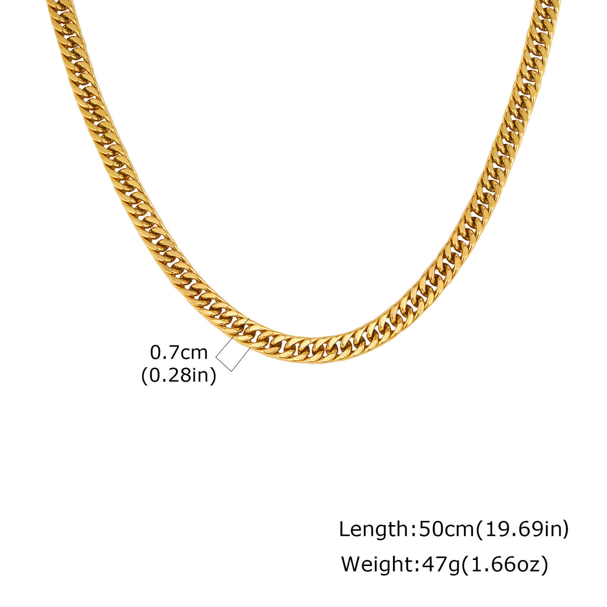 Unisex Stainless Steel Encrypted Four-Sided Grinding Chain Necklace Gold