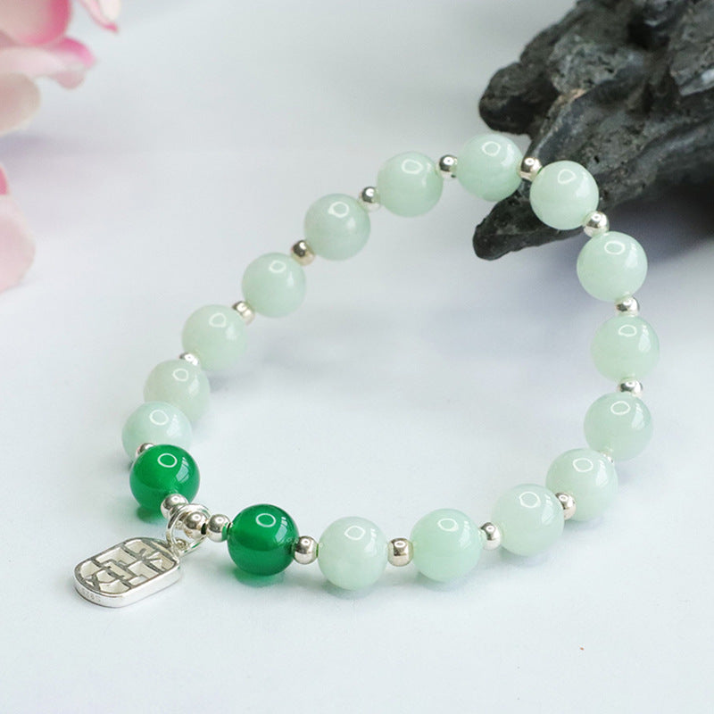 Jadeite Round Bead & Peace Plaque Bracelet