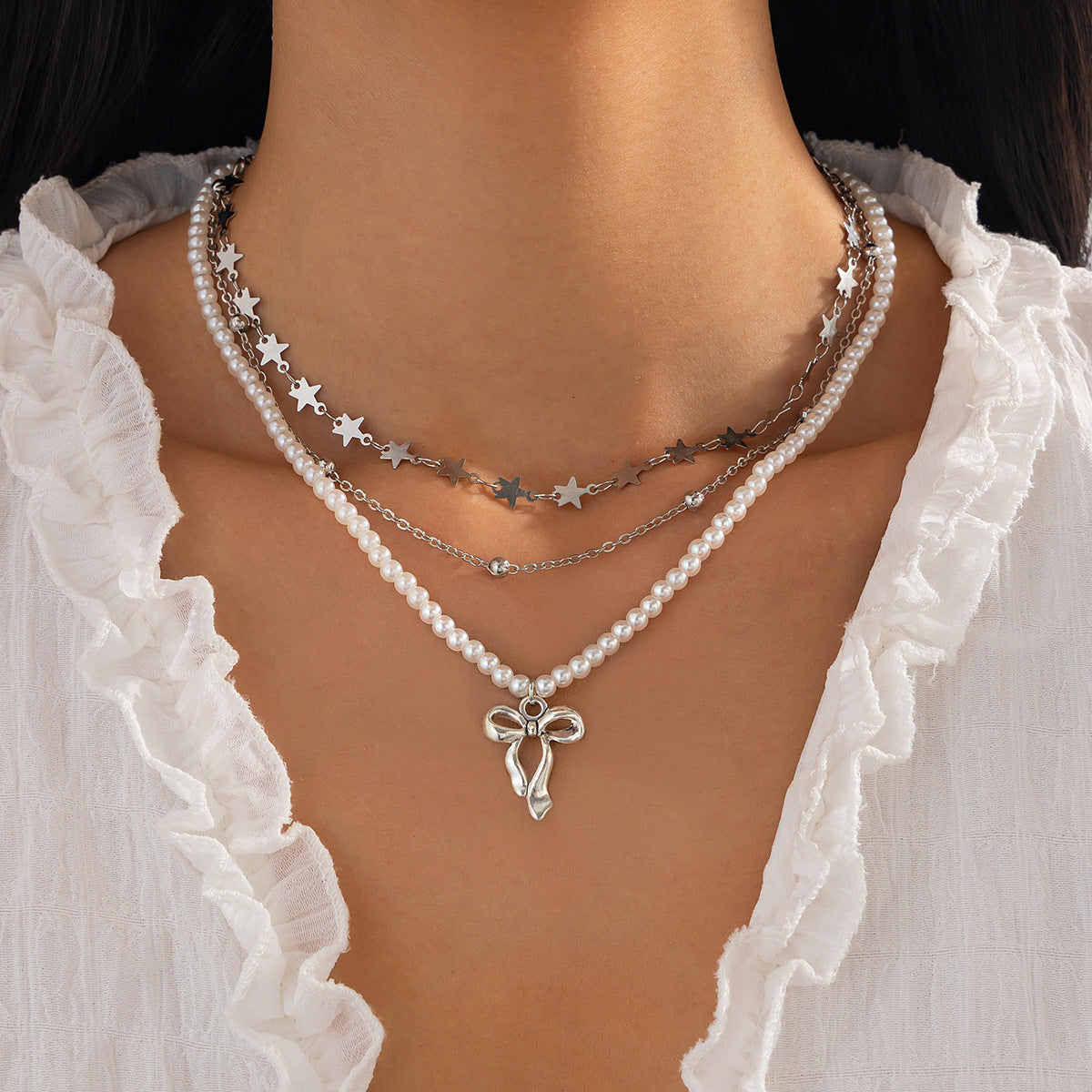 Geometric Star Tassel Layered Necklace Set