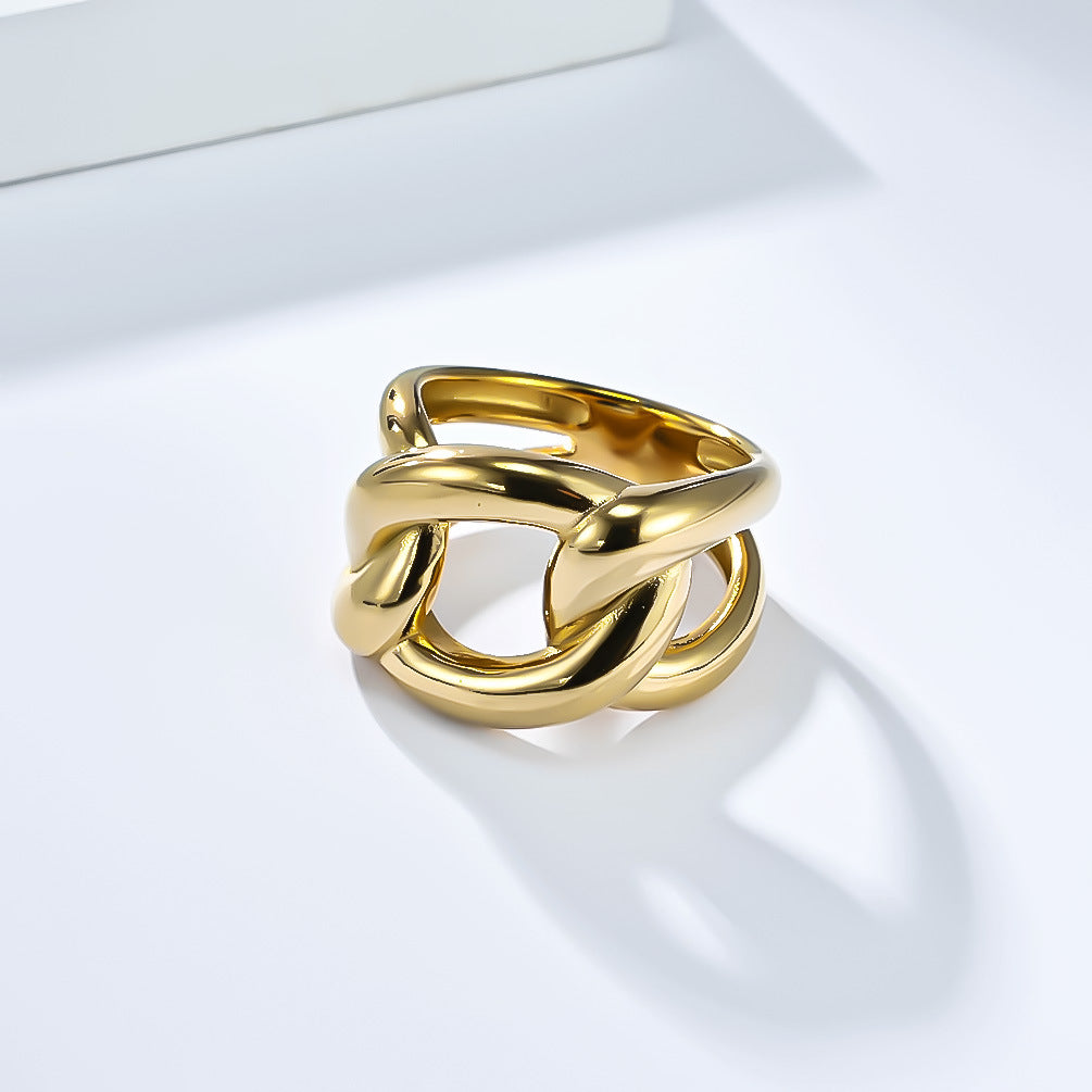 Planderful Titanium Steel Ring For Unisex Exaggerated Irregular Cuban Chain Bold Light Luxury Statement