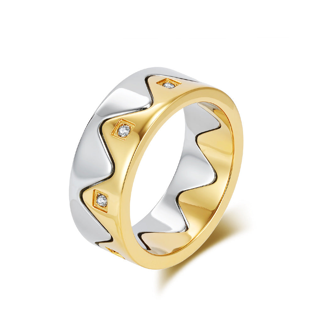 Planderful Personalized Crown Zircon Inlaid Titanium Steel Couple Ring For Him And Her