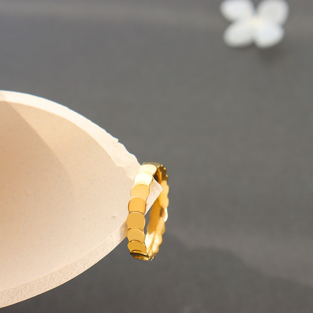 Golden Glow Titanium Steel Couple Ring with Unique Design - Everyday Genie Collection