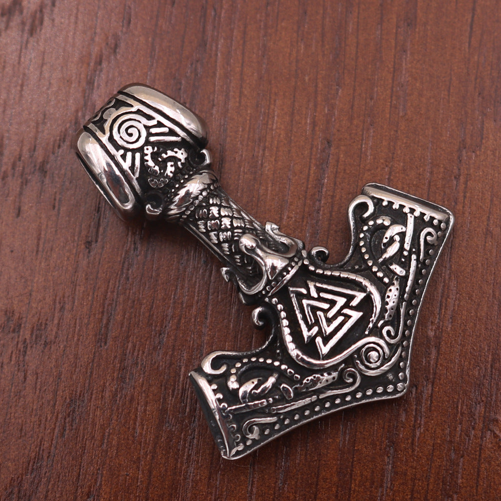 Viking Thunder Hammer Titanium Steel Necklace - European and American Favorite with Runa Rune Pendant