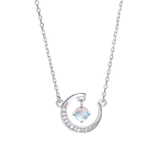 New 925 Sterling Silver Planet Necklace with Moonstone