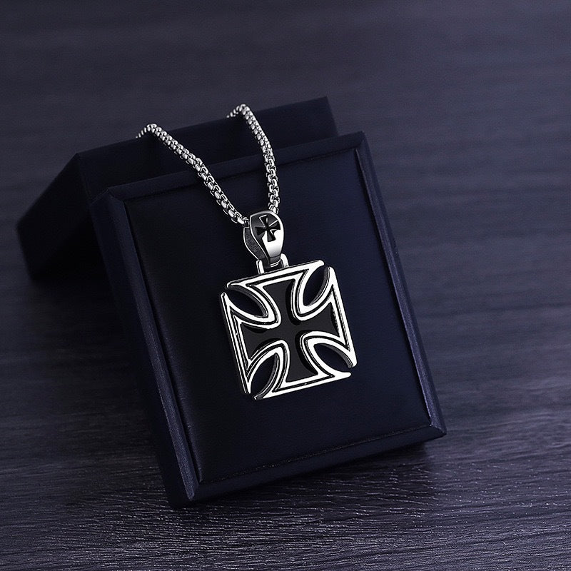 Planderful Knights Templar Necklace For Men Bold Black Epoxy