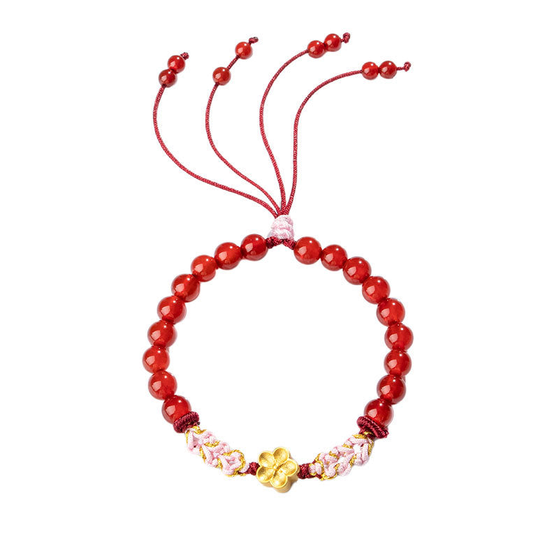 Fortune's Favor Pink Quartz and Red Agate Handwoven Bracelet