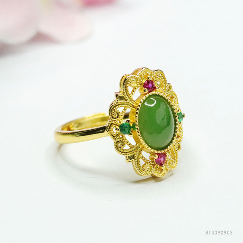 Hetian Jasper Vintage Openwork Ring