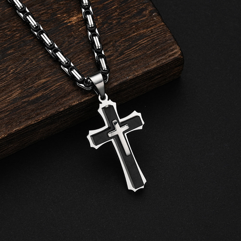 Planderful Three Layer Cross Necklace Titanium Steel For Boys Bold Domineering Hip Hop Style Everyday Genie